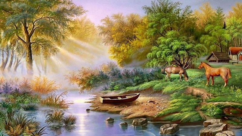 Tranh phong thủy miền quê sông nước