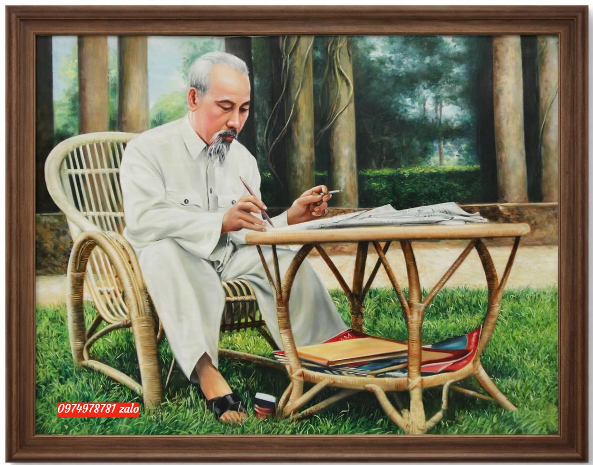 tranh bác hồ nghồi ghế mây tranh chân dung