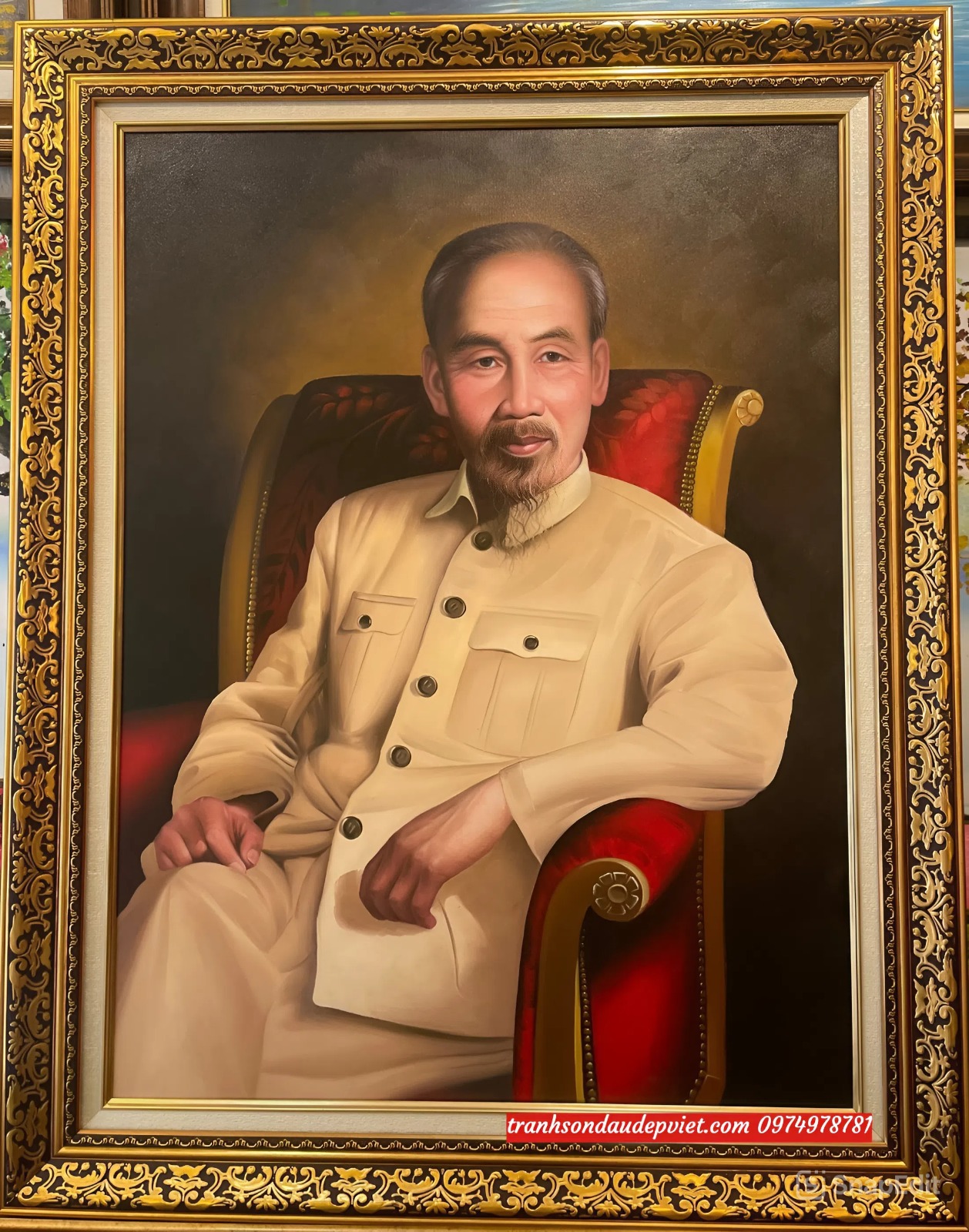 Tranh chân dung bác hồ ngồi ghế sôfaA PT42