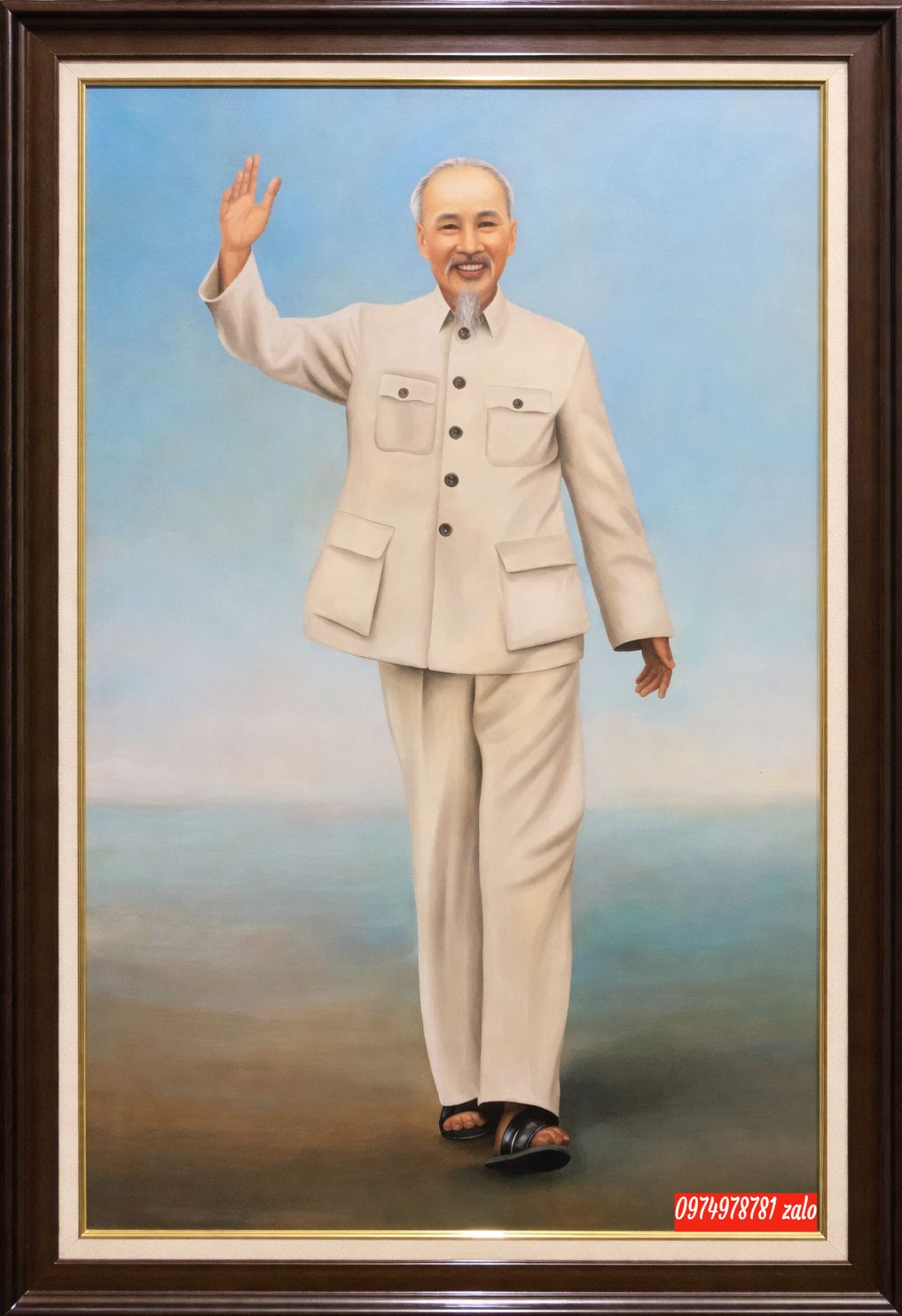 tranh bác hồ vẫy tay chào sơn dầu PT89