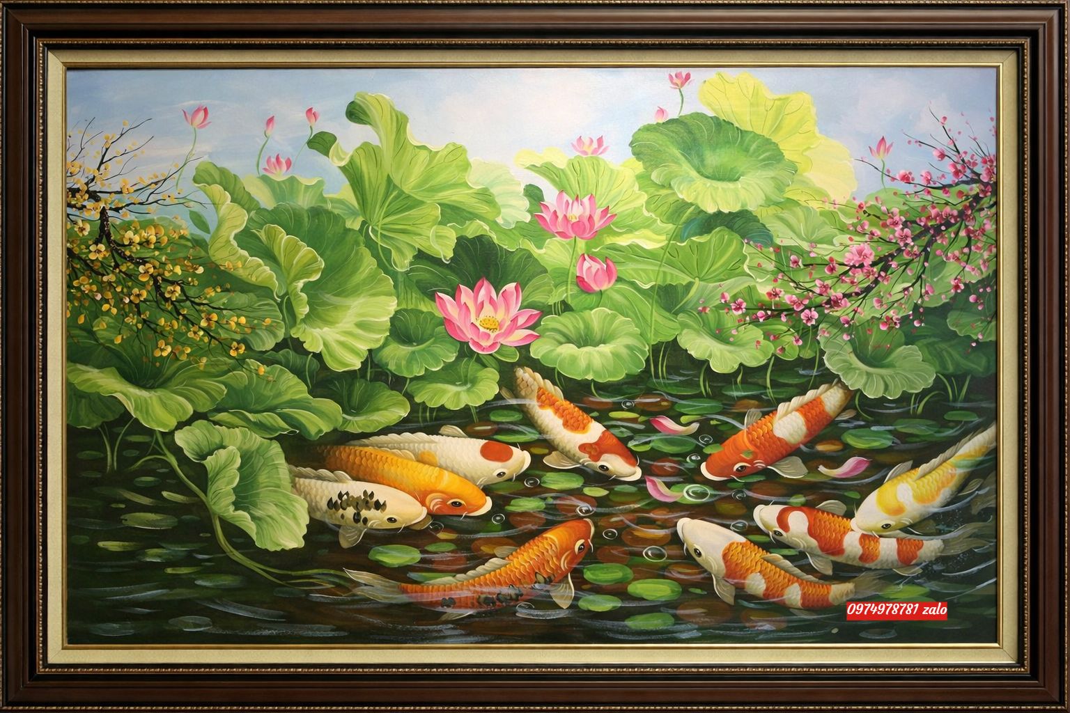 Tranh cá chép hoa sen phong thuỷ PT12