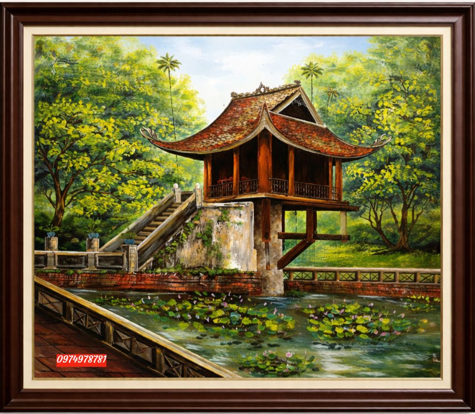 tranh chùa một cột, tranh sơn dầu chủa một cột việt nam