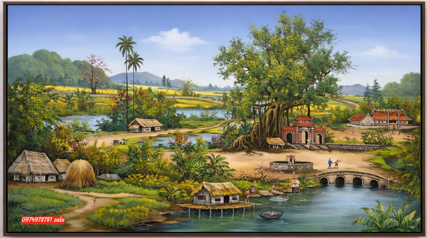Tranh đồng quê phong thuỷ phòng khách