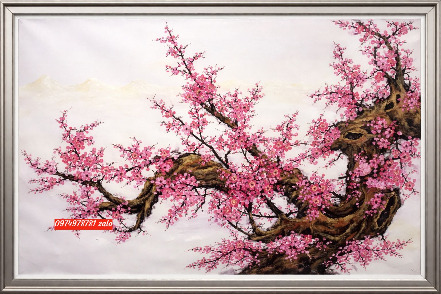 tranh hoa đào đẹp ý nghia phong thuỷ phòng khách