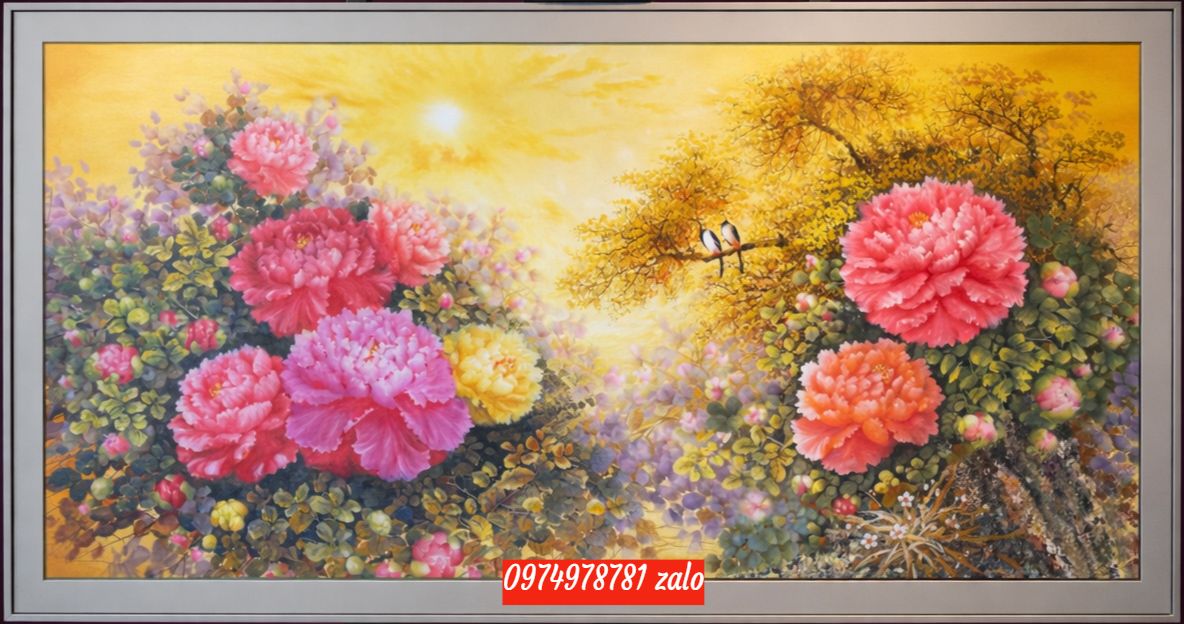 Tranh hoa mẫu đơn đẹp sơn dầu P22