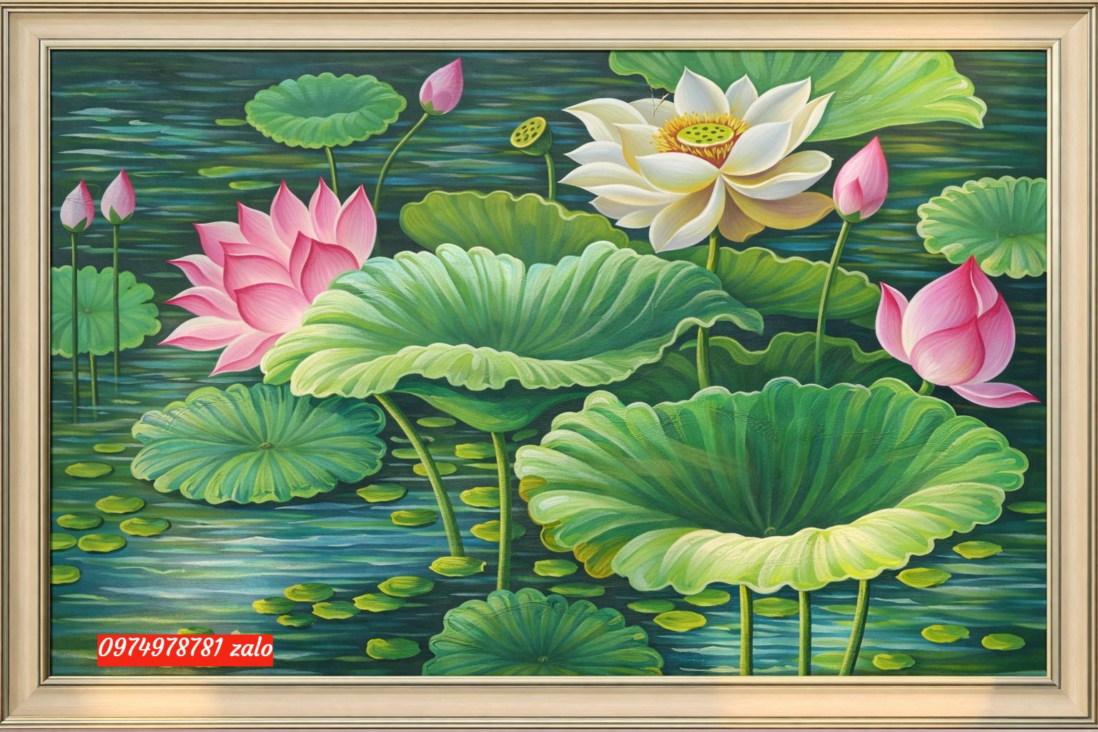 tranh hoa sen đẹp sơn dầu