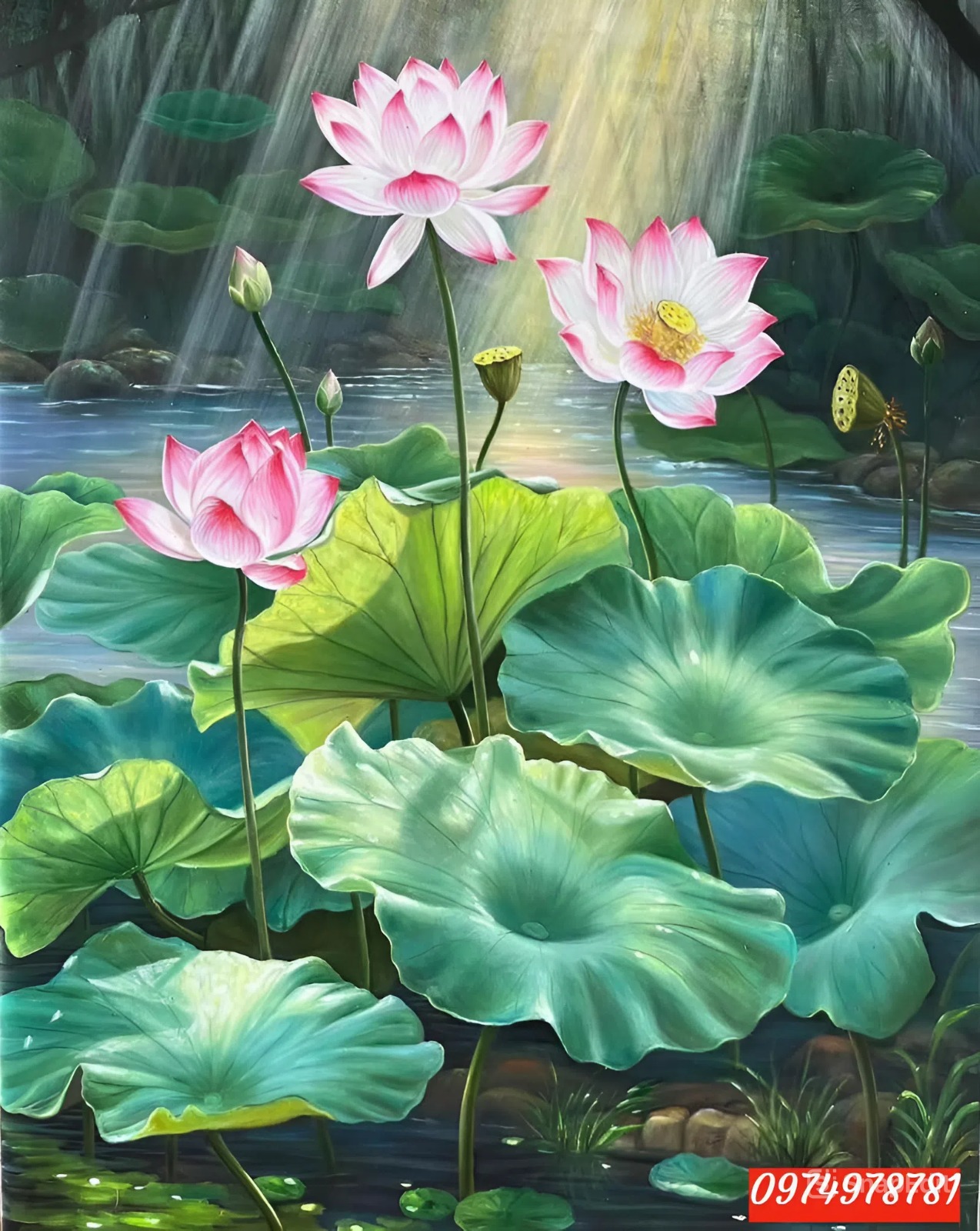Tranh hoa sen khổ dọc , Khổ đứng ý nghĩa