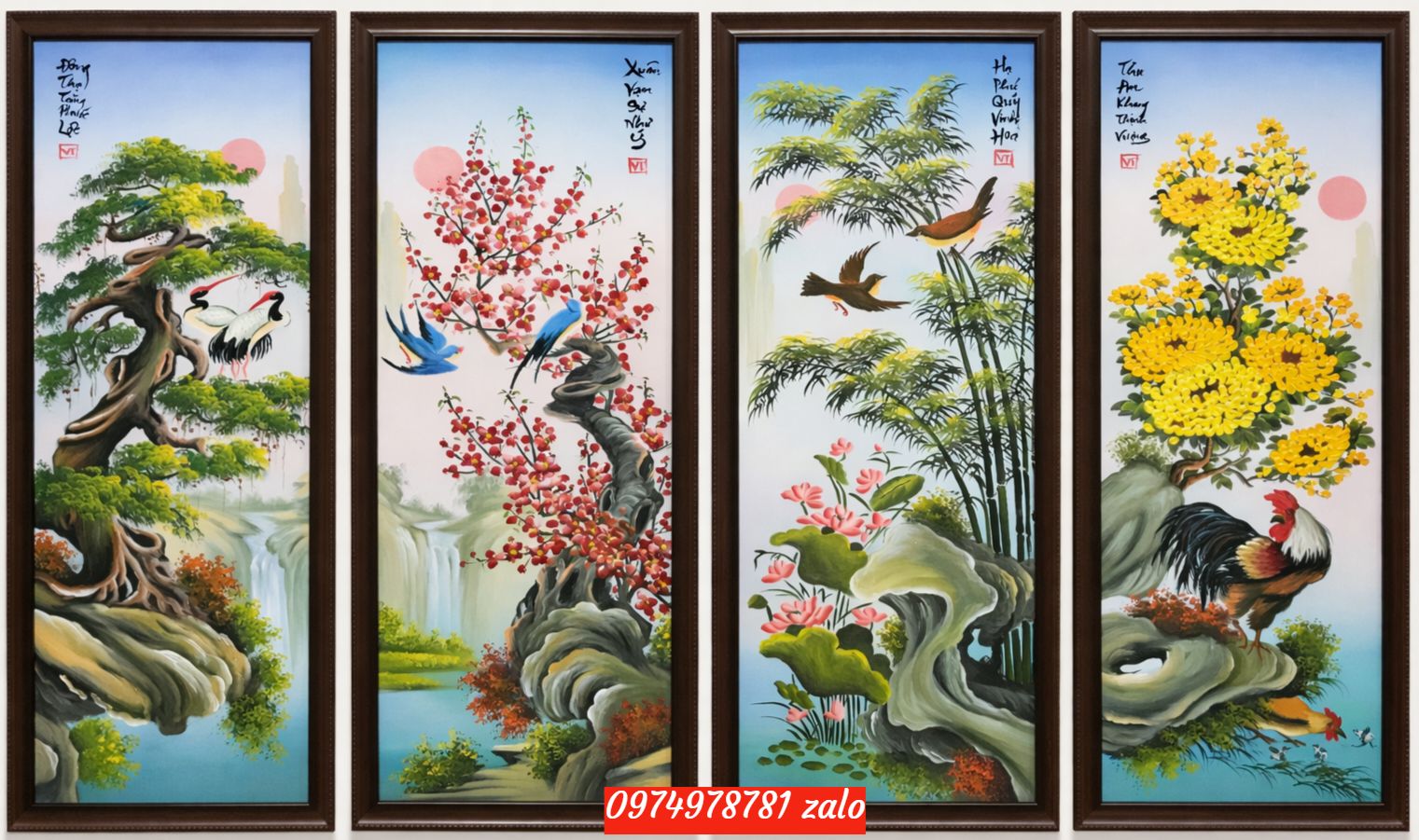 tranh tùng cúc trúc mai, tranh sơn dầu tứ quý 84