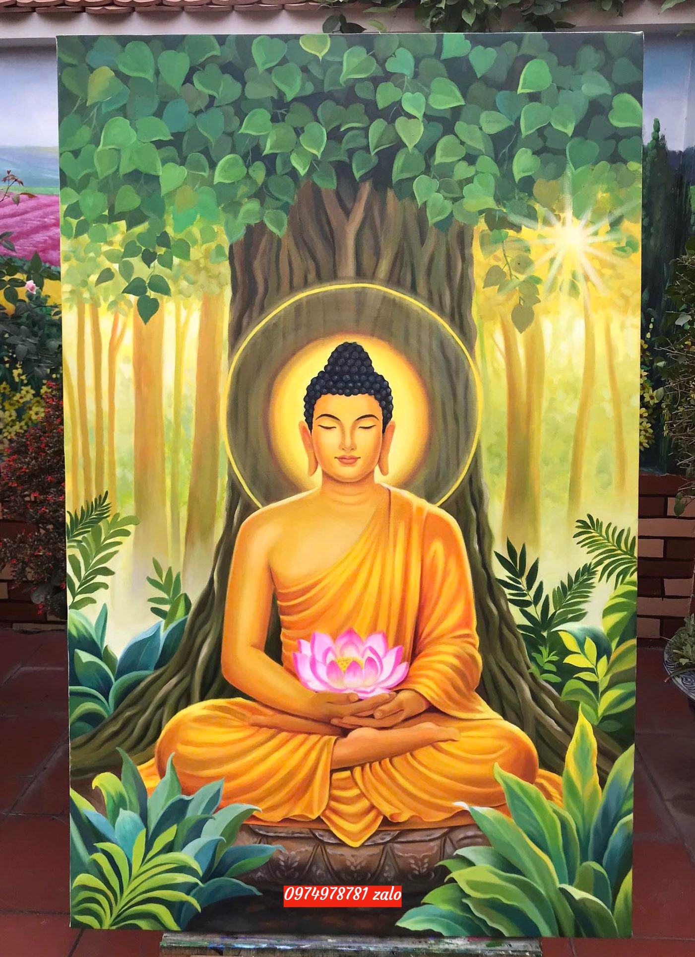 Tranh Phật Ngồi Thuyền Gốc Cây Bồ Đề PT99