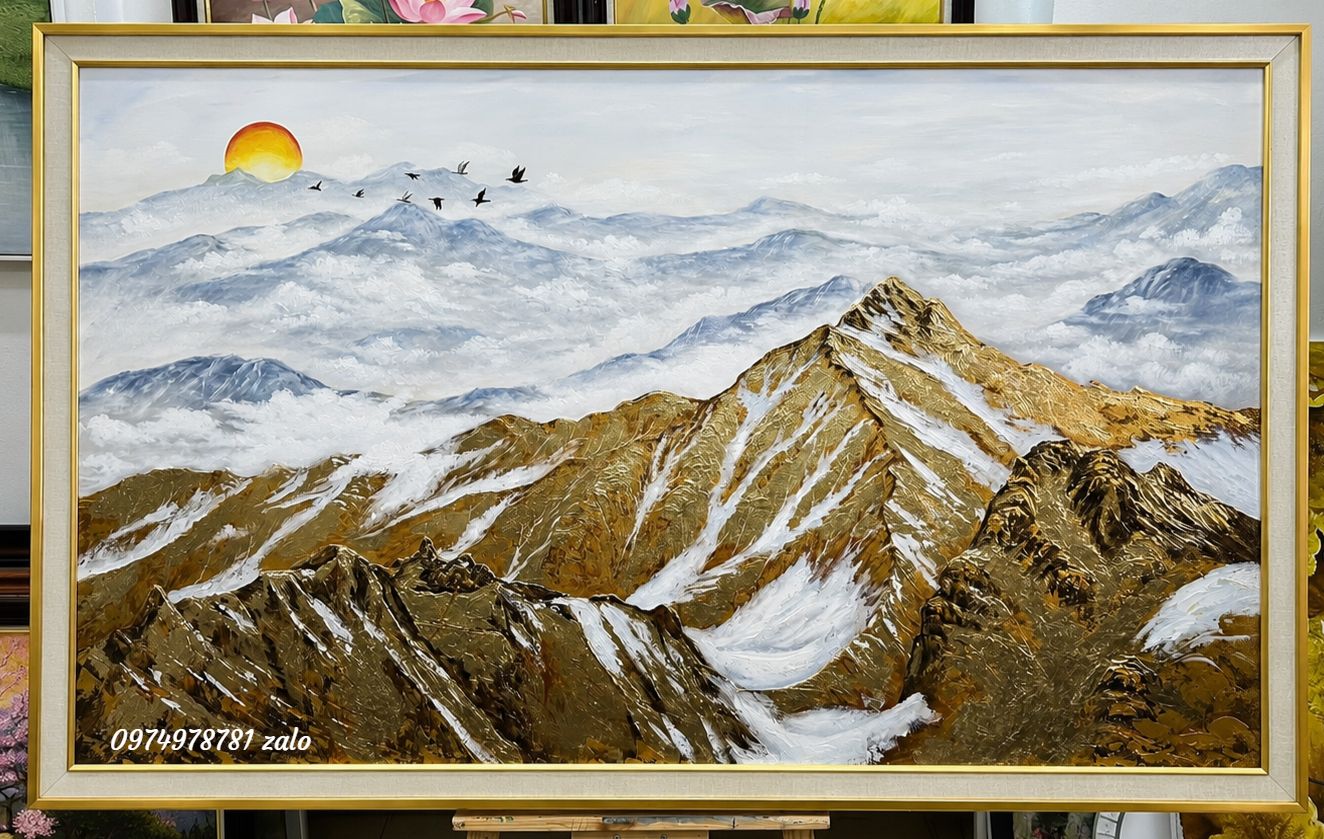 Tranh núi, tranh núi dát vàng phong thuỷ PT08