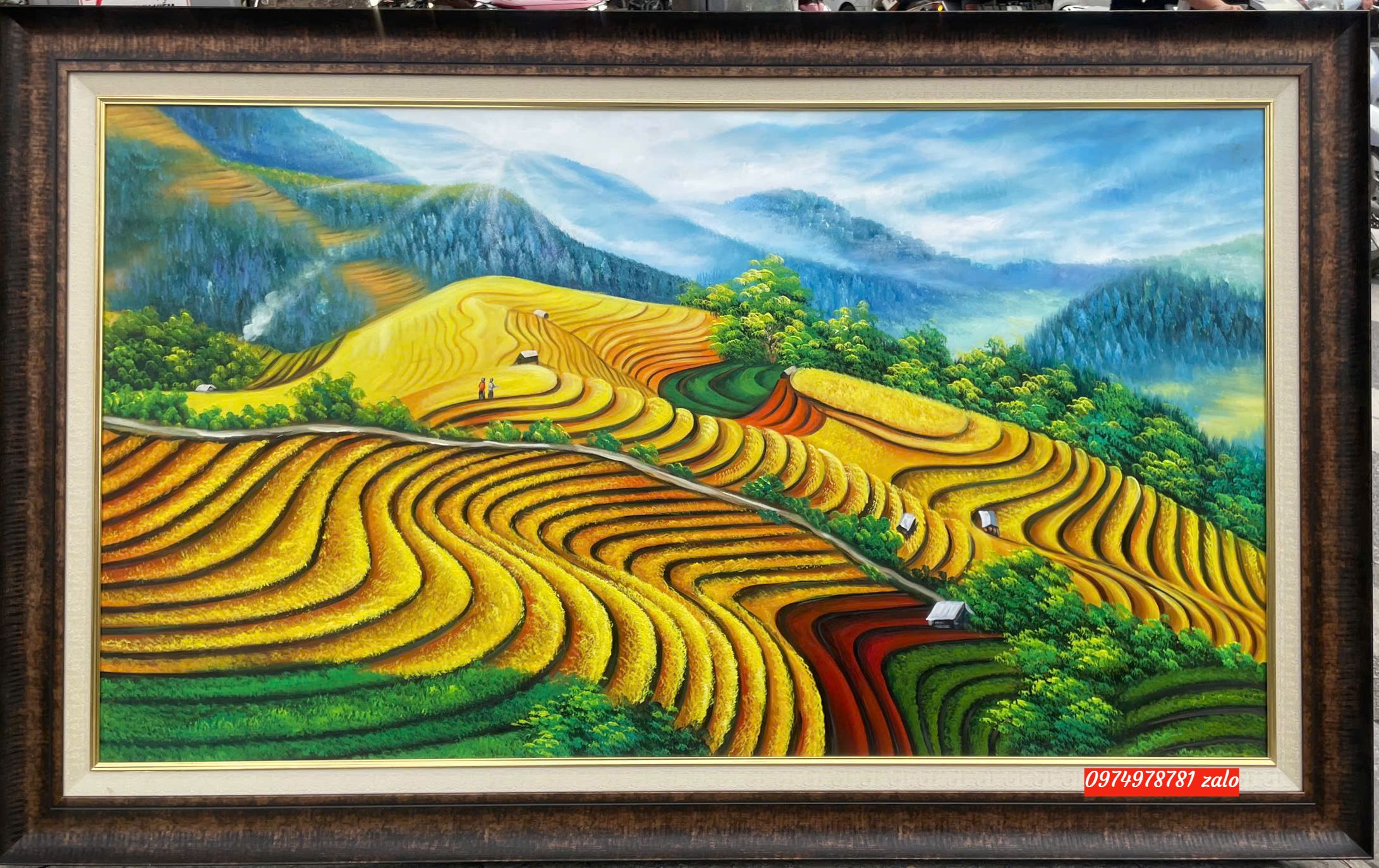 Tranh lúa chín ruộng bậc thang vẽ sơn dầu PT107